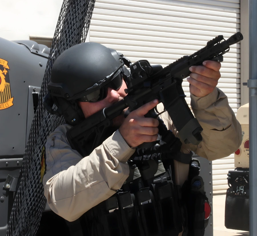 LGLS Security guard with tactical rifle